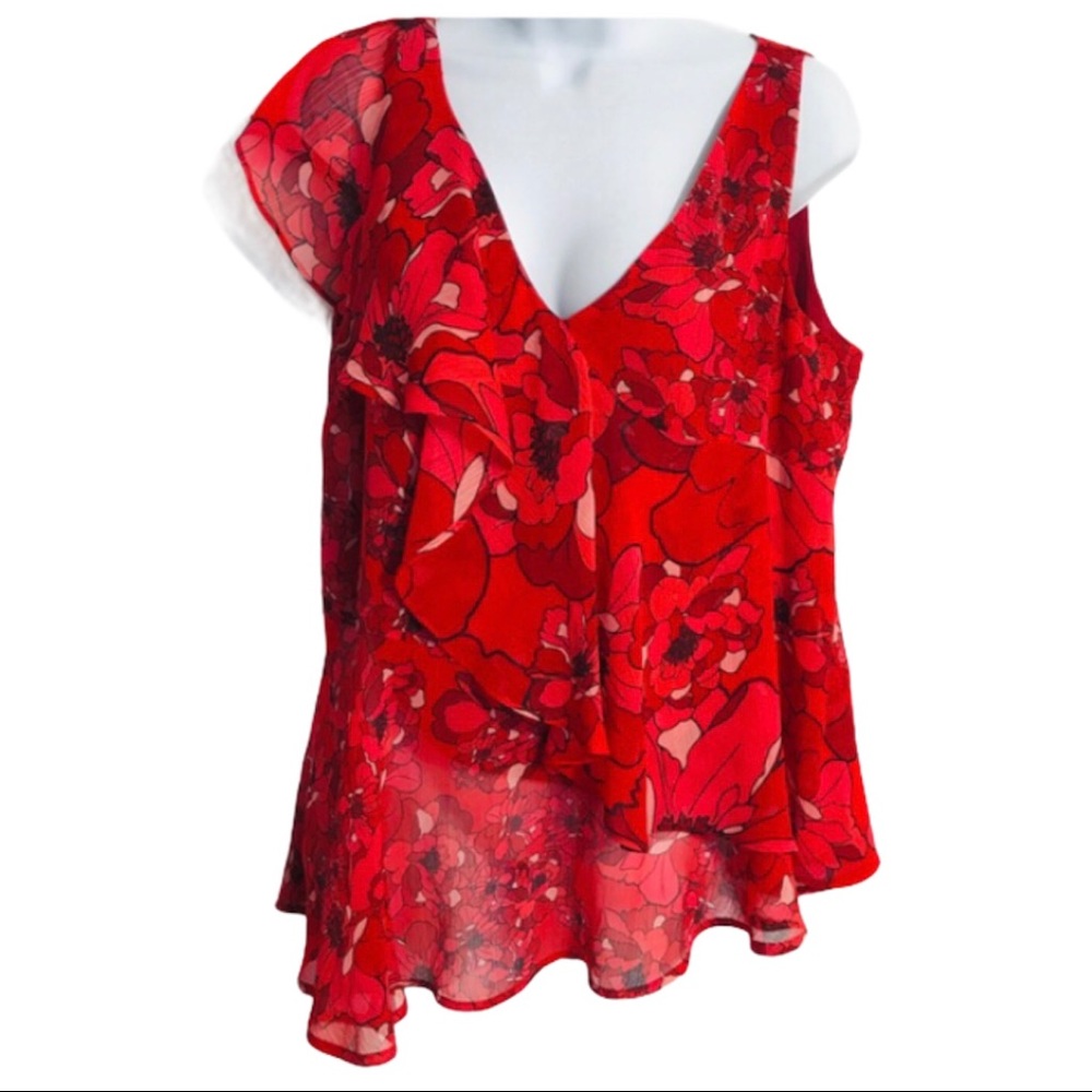 LBAR III Womens Red Floral ruffles top
